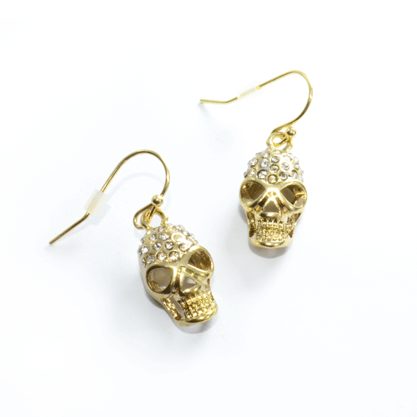 GOLD TONE CRYSTAL SKULL HEAD EARRINGS - product image  