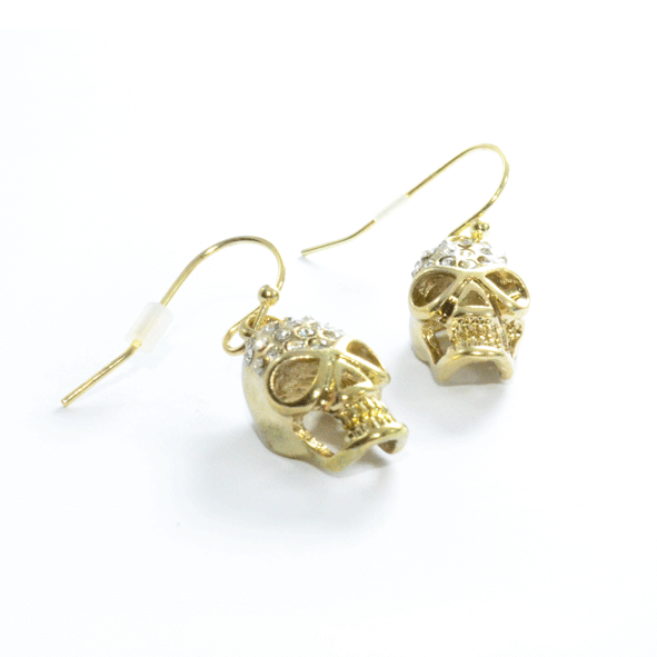 GOLD TONE CRYSTAL SKULL HEAD EARRINGS - product image  