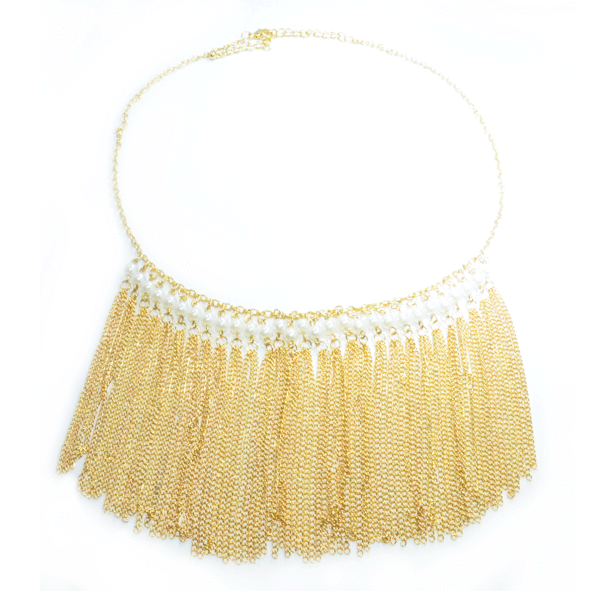 GOLD TONE CHAINS WITH PEARL NECKLACE - product image  