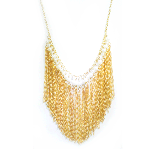 GOLD TONE CHAINS WITH PEARL NECKLACE - product image  