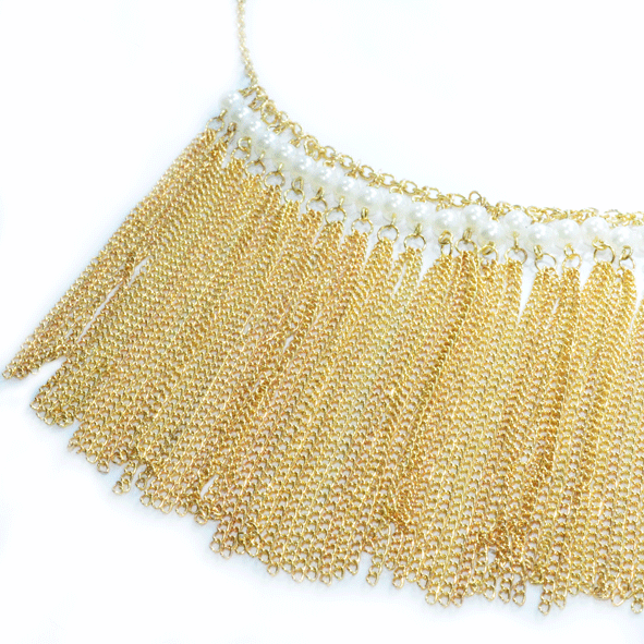 GOLD TONE CHAINS WITH PEARL NECKLACE - product image  