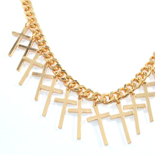 GOLD TONE CHAIN WITH CROSSES NECKLACE - product image  