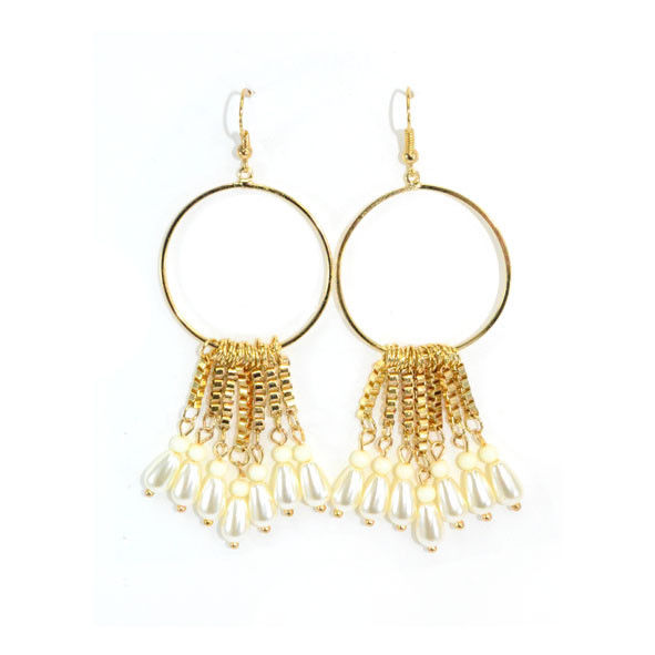 GOLD TONE CHAIN TASSELS WITH PEARL DROP EARRINGS - product image  