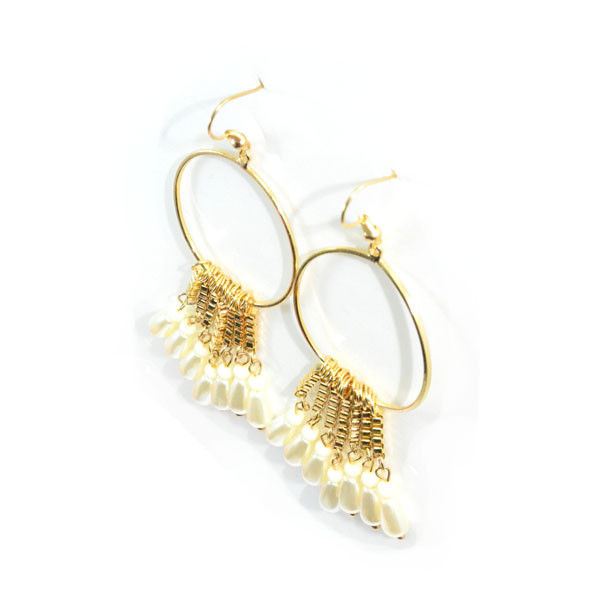 GOLD TONE CHAIN TASSELS WITH PEARL DROP EARRINGS - product image  