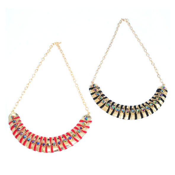 GOLD TONE CHAIN MOON SHAPE PENDANT WITH CRYSTAL NECKLACE - product image  