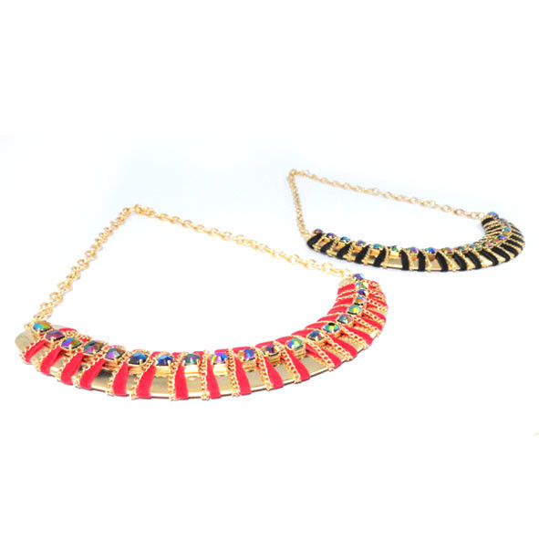 GOLD TONE CHAIN MOON SHAPE PENDANT WITH CRYSTAL NECKLACE - product image  