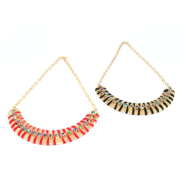 GOLD TONE CHAIN MOON SHAPE PENDANT WITH CRYSTAL NECKLACE - product image  