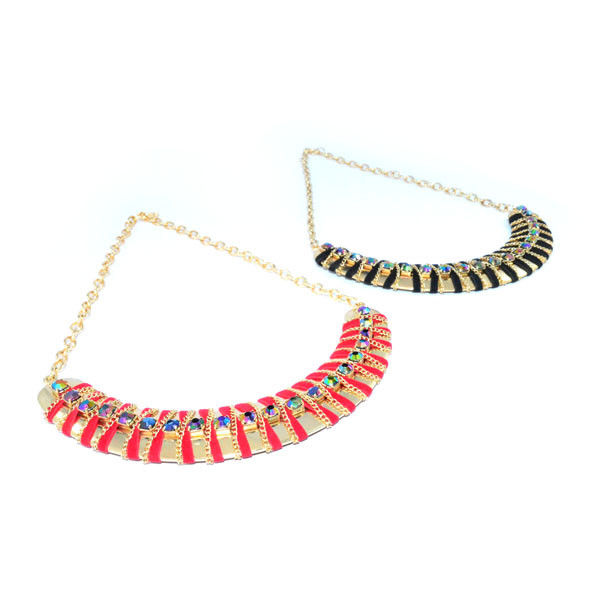 GOLD TONE CHAIN MOON SHAPE PENDANT WITH CRYSTAL NECKLACE - product image  