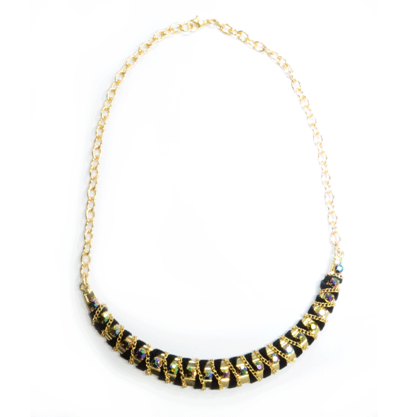 GOLD TONE CHAIN MOON SHAPE PENDANT WITH CRYSTAL NECKLACE - product image  