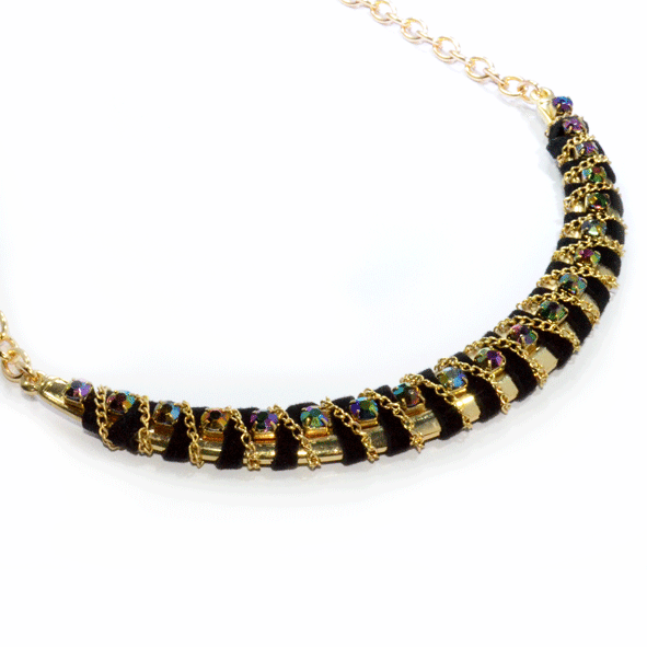 GOLD TONE CHAIN MOON SHAPE PENDANT WITH CRYSTAL NECKLACE - product image  