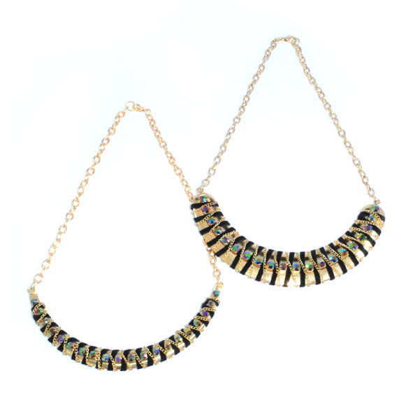 GOLD TONE CHAIN MOON SHAPE PENDANT WITH CRYSTAL NECKLACE - product image  