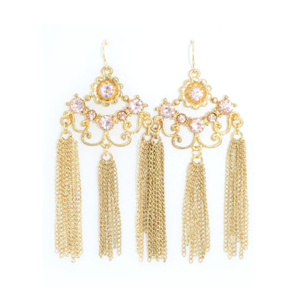 FLOWER WITH CRYSTALS AND TASSELS DROP EARRINGS - product image  