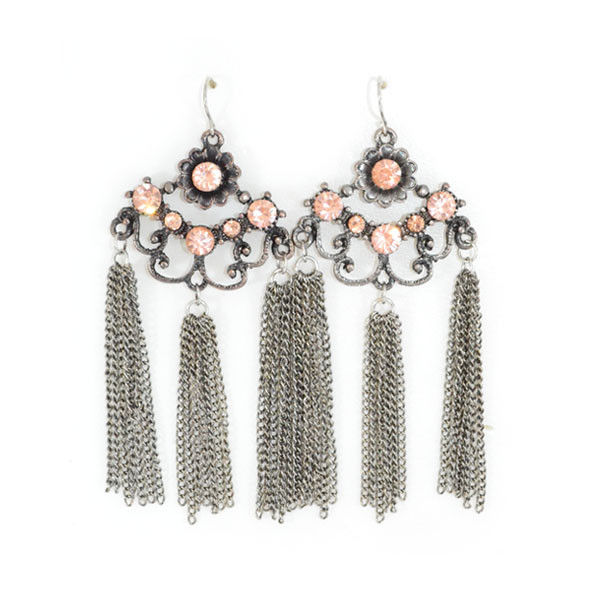 FLOWER WITH CRYSTALS AND TASSELS DROP EARRINGS - product image  