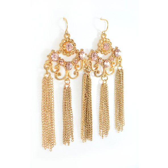 FLOWER WITH CRYSTALS AND TASSELS DROP EARRINGS - product image  