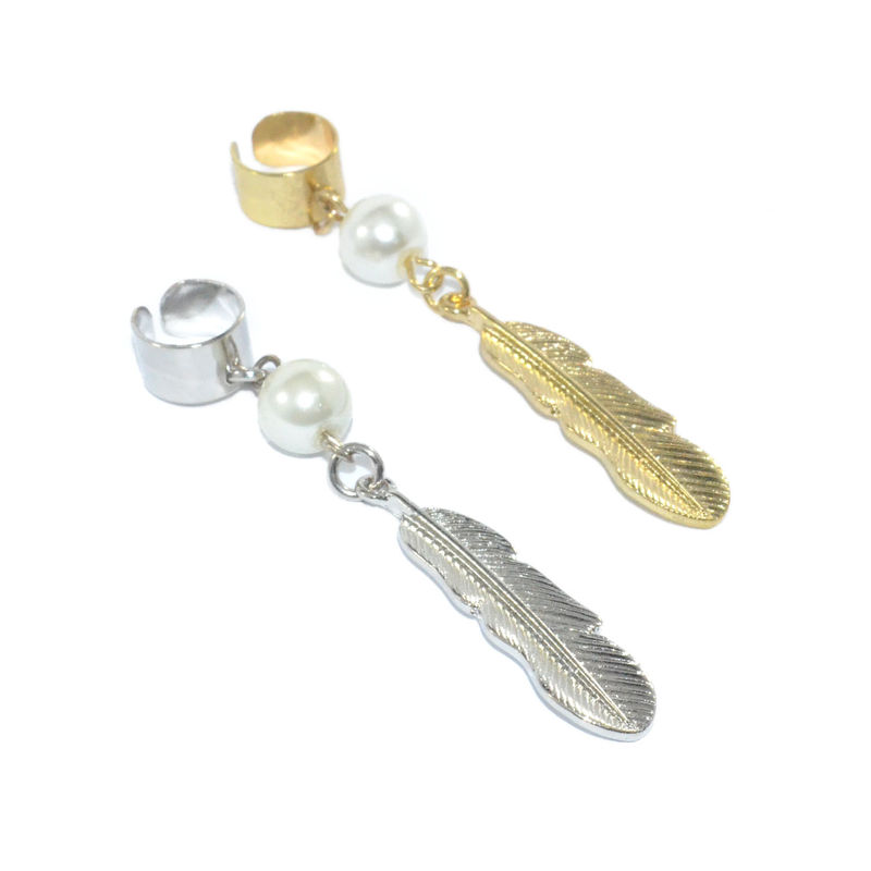 FEATHER AND PEARL EAR CUFF - product image  