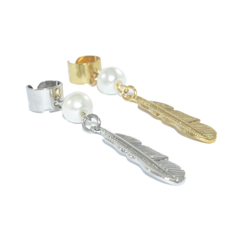 FEATHER AND PEARL EAR CUFF - product image  