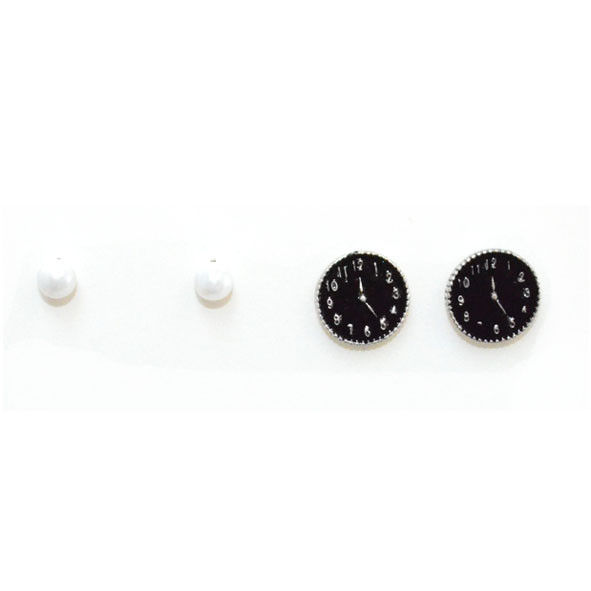 FAUX CLOCK AND PEARL EARRINGS SET - product image  
