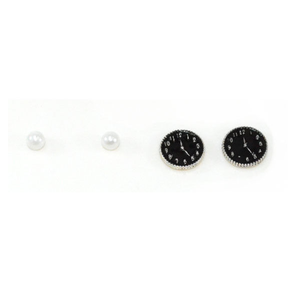 FAUX CLOCK AND PEARL EARRINGS SET - product image  