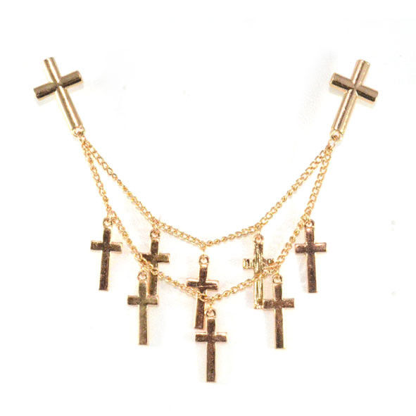 DOUBLE CHAIN WITH CROSSES COLLAR NECKLACE - product image  