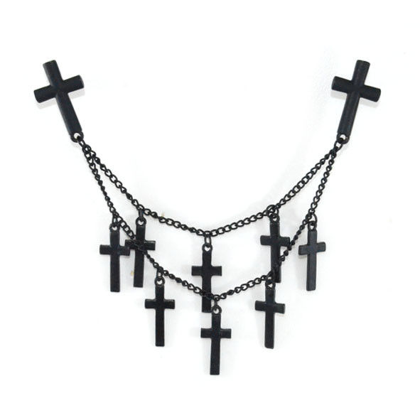 DOUBLE CHAIN WITH CROSSES COLLAR NECKLACE - product image  