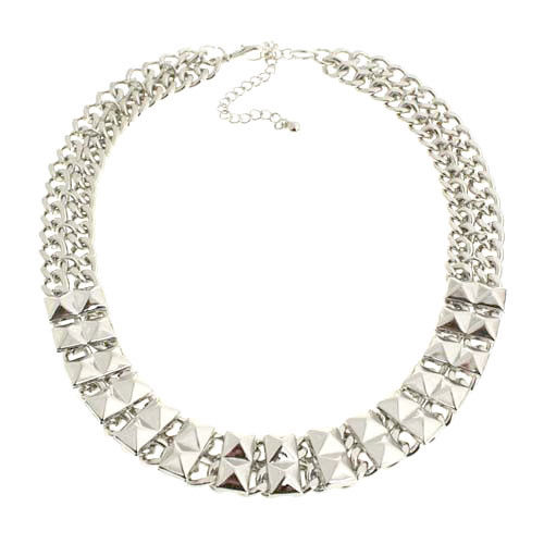 DOUBLE CHAIN PYRAMID STUD NECKLACE - product image  