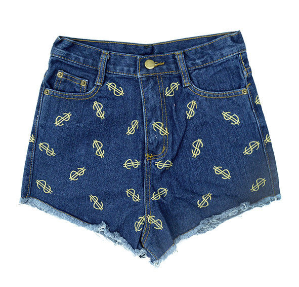 DOLLAR PATTERN DENIM SHORTS - product image  