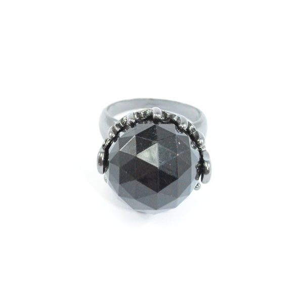 DARK SILVER WITH BLACK CRYSTAL RING - product image  