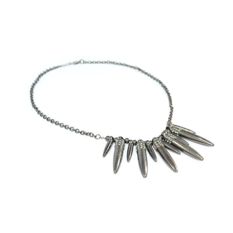 DARK SILVER TONE BEADS AND CRYSTALS SPIKES NECKLACE - product image  