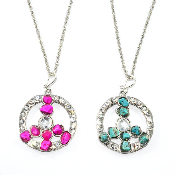 CRYSTALS WITH STONE PEACE LOGO PENDANT NECKLACE - product image  