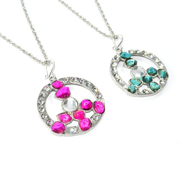 CRYSTALS WITH STONE PEACE LOGO PENDANT NECKLACE - product image  