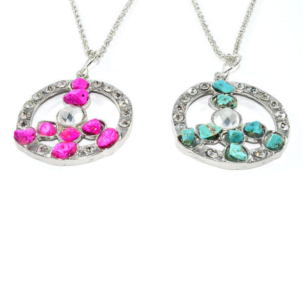 CRYSTALS WITH STONE PEACE LOGO PENDANT NECKLACE - product image  