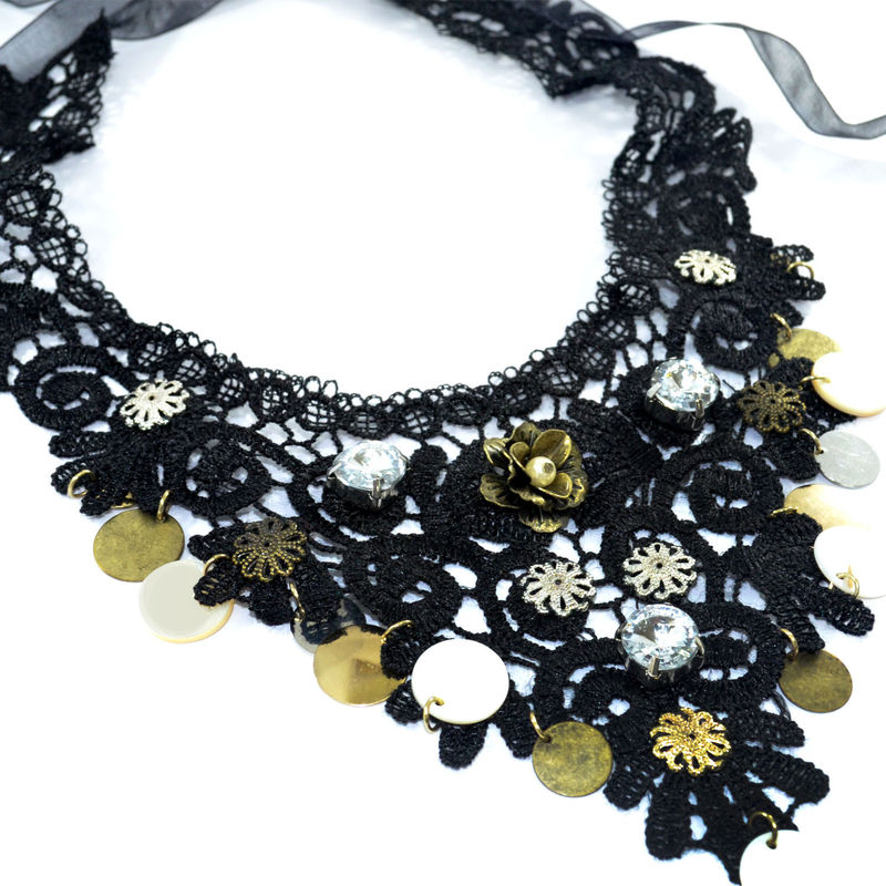 CRYSTALS AND FLOWERS LACE COLLAR NECKLACE - product image  
