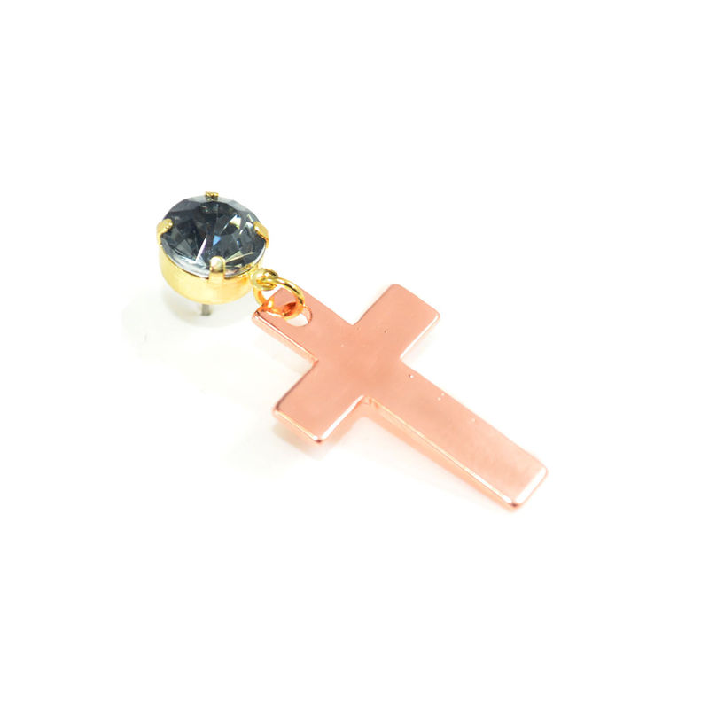 CRYSTAL WITH BRONZE TONE CROSS DROP EARRING - product image  
