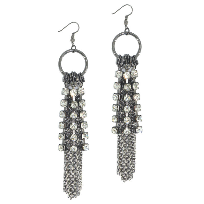 CRYSTAL AND LONG TASSELS DROP EARRINGS - product image  