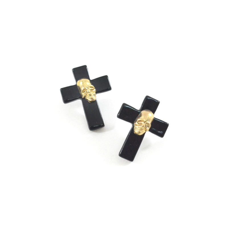 SHINY CROSS WITH SKULL DECOR EARRINGS - product image  