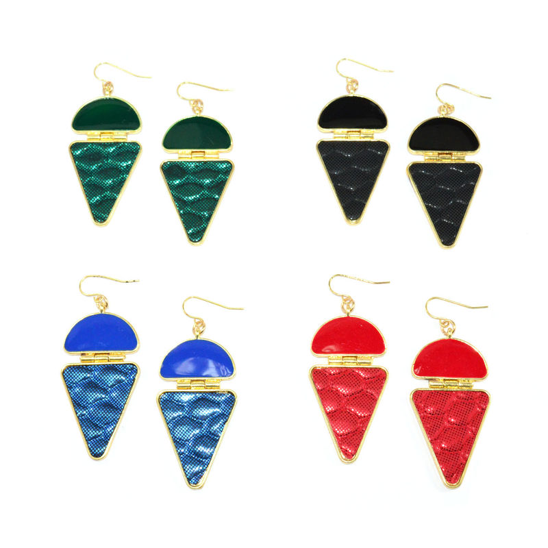 SHINNY SEMI CIRCLE WITH FAUX LEATHER DROP EARRINGS - product image  
