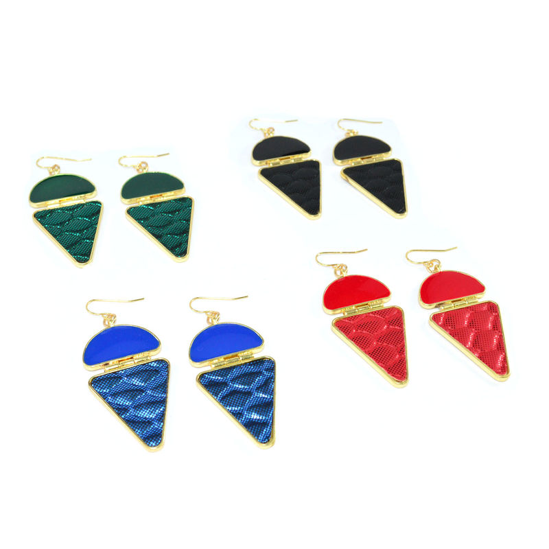 SHINNY SEMI CIRCLE WITH FAUX LEATHER DROP EARRINGS - product image  