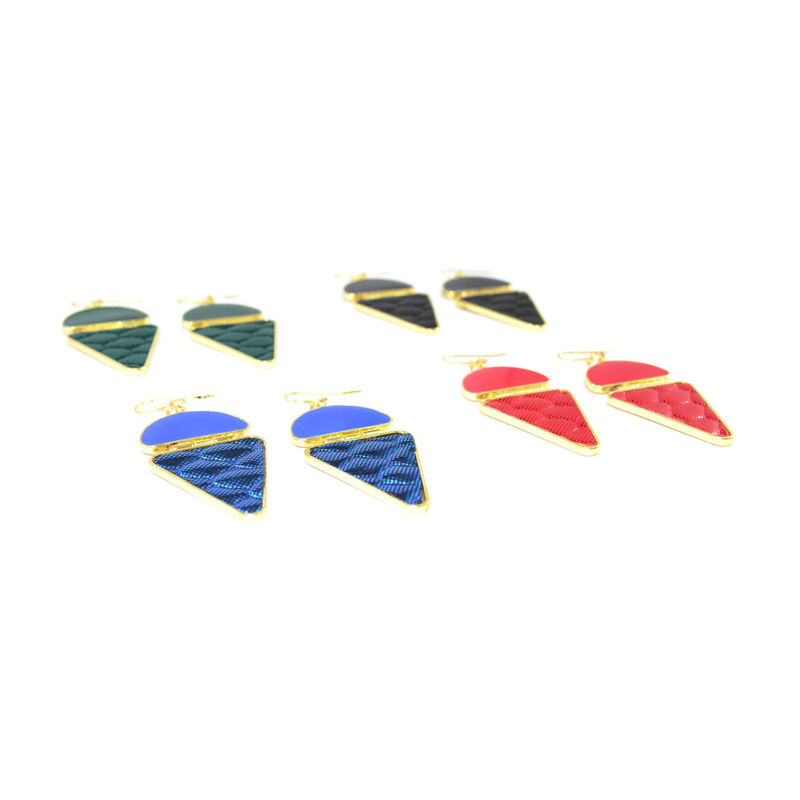 SHINNY SEMI CIRCLE WITH FAUX LEATHER DROP EARRINGS - product image  