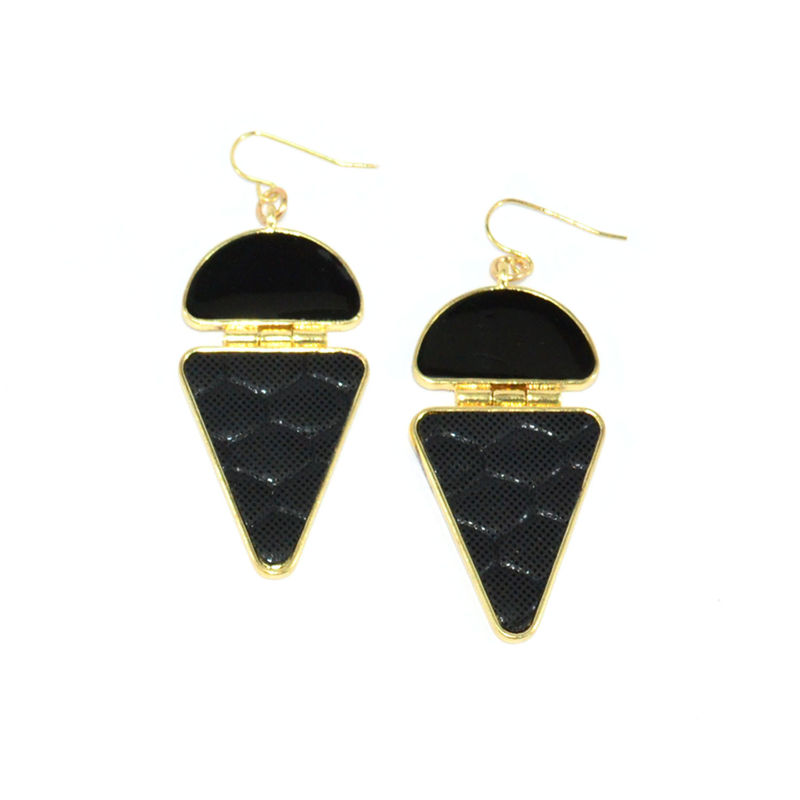 SHINNY SEMI CIRCLE WITH FAUX LEATHER DROP EARRINGS - product image  