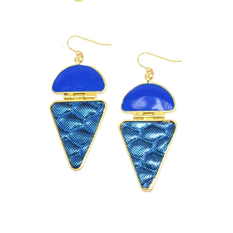 SHINNY SEMI CIRCLE WITH FAUX LEATHER DROP EARRINGS - product image  