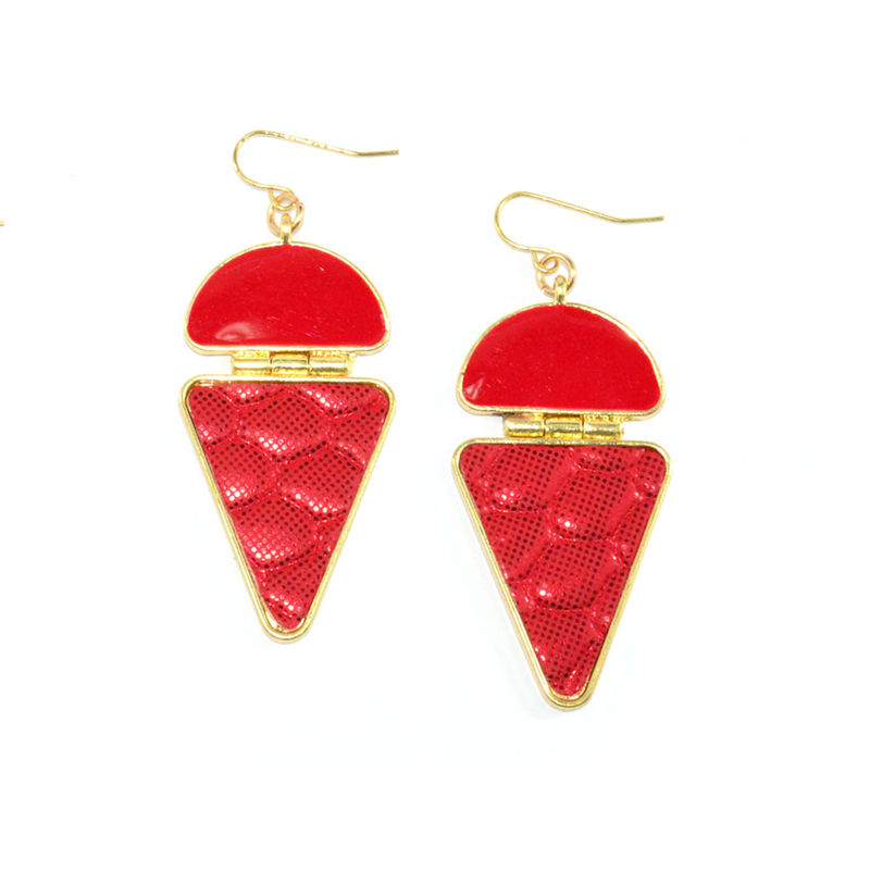 SHINNY SEMI CIRCLE WITH FAUX LEATHER DROP EARRINGS - product image  