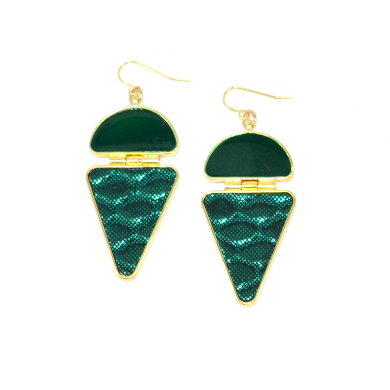 SHINNY SEMI CIRCLE WITH FAUX LEATHER DROP EARRINGS - product image  