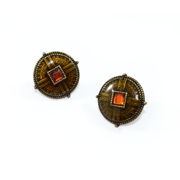 ROUND VINTAGE STYLE BRONZE AND CRYSTAL EARRINGS - product image  