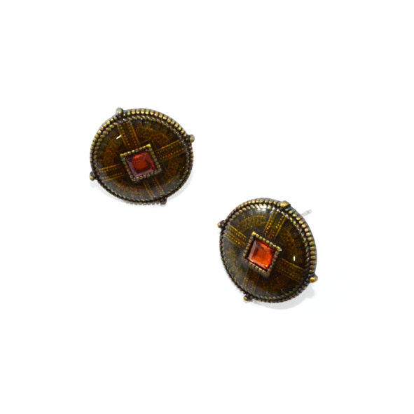 ROUND VINTAGE STYLE BRONZE AND CRYSTAL EARRINGS - product image  