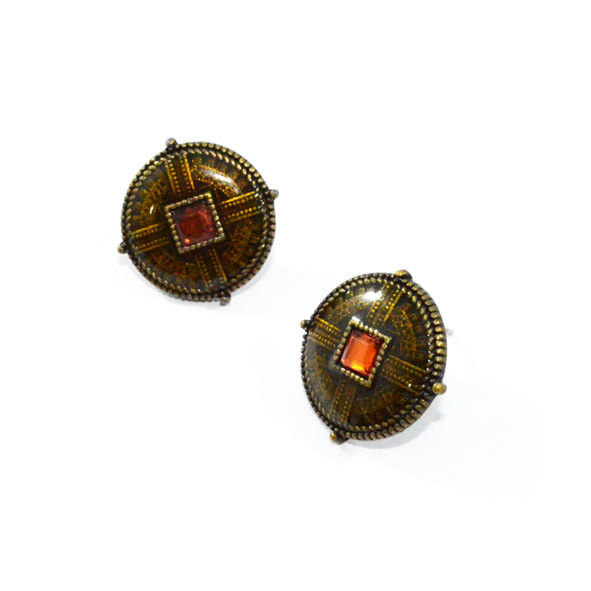 ROUND VINTAGE STYLE BRONZE AND CRYSTAL EARRINGS - product image  