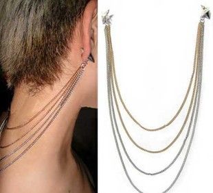 ROUND PYRAMID STUD MULTI CHAIN EARRING - product image  