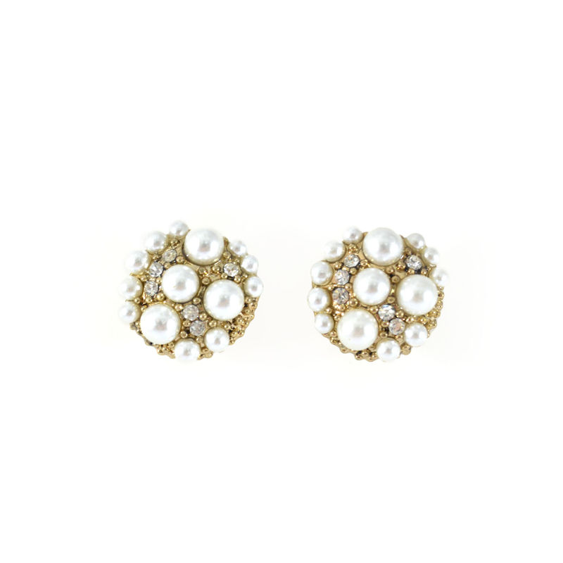 ROUND PEARL AND CRYSTAL EARRINGS - product image  