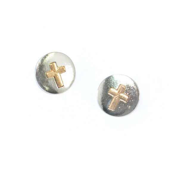 ROUND METAL WITH GOLD TONE CROSS EARRINGS - product image  