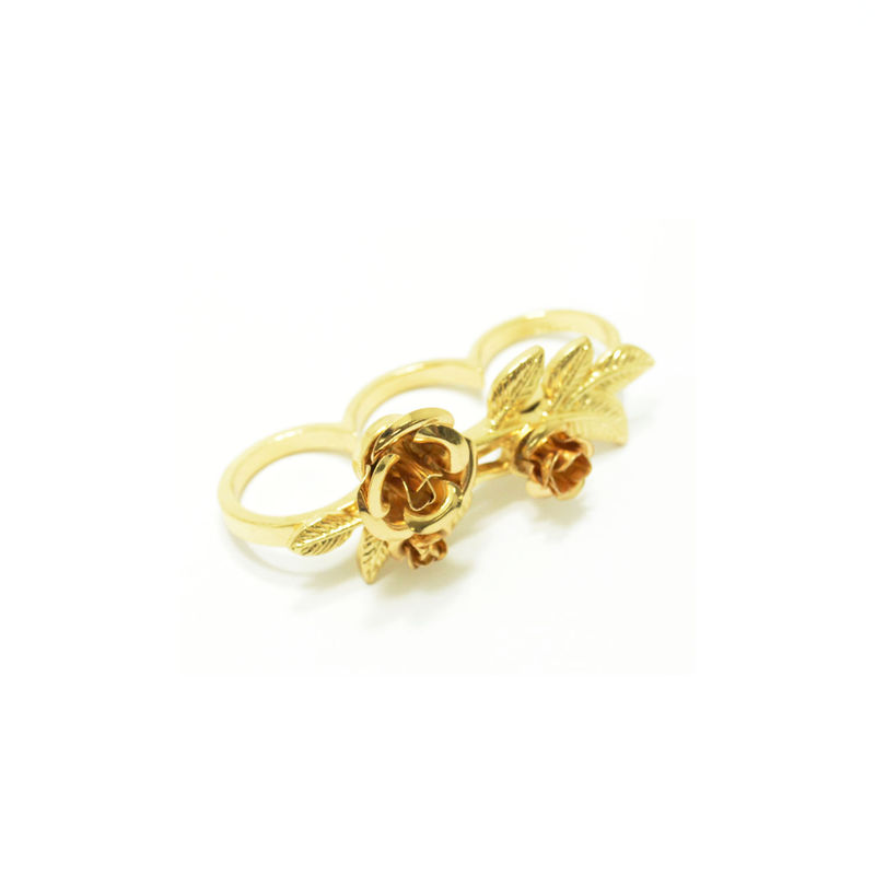 ROSES AND LEAVES TRIPLE FINGER RING - product image  