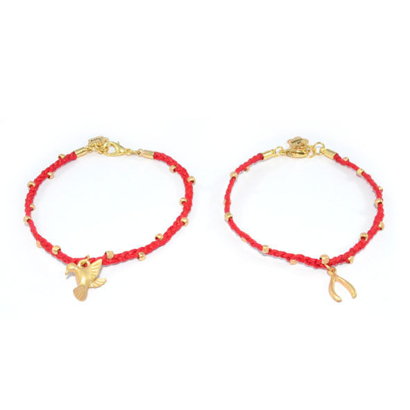 RED STRAP WITH GOLD TONE BEADS AND LITTLE CHARM BRACELET - product image  